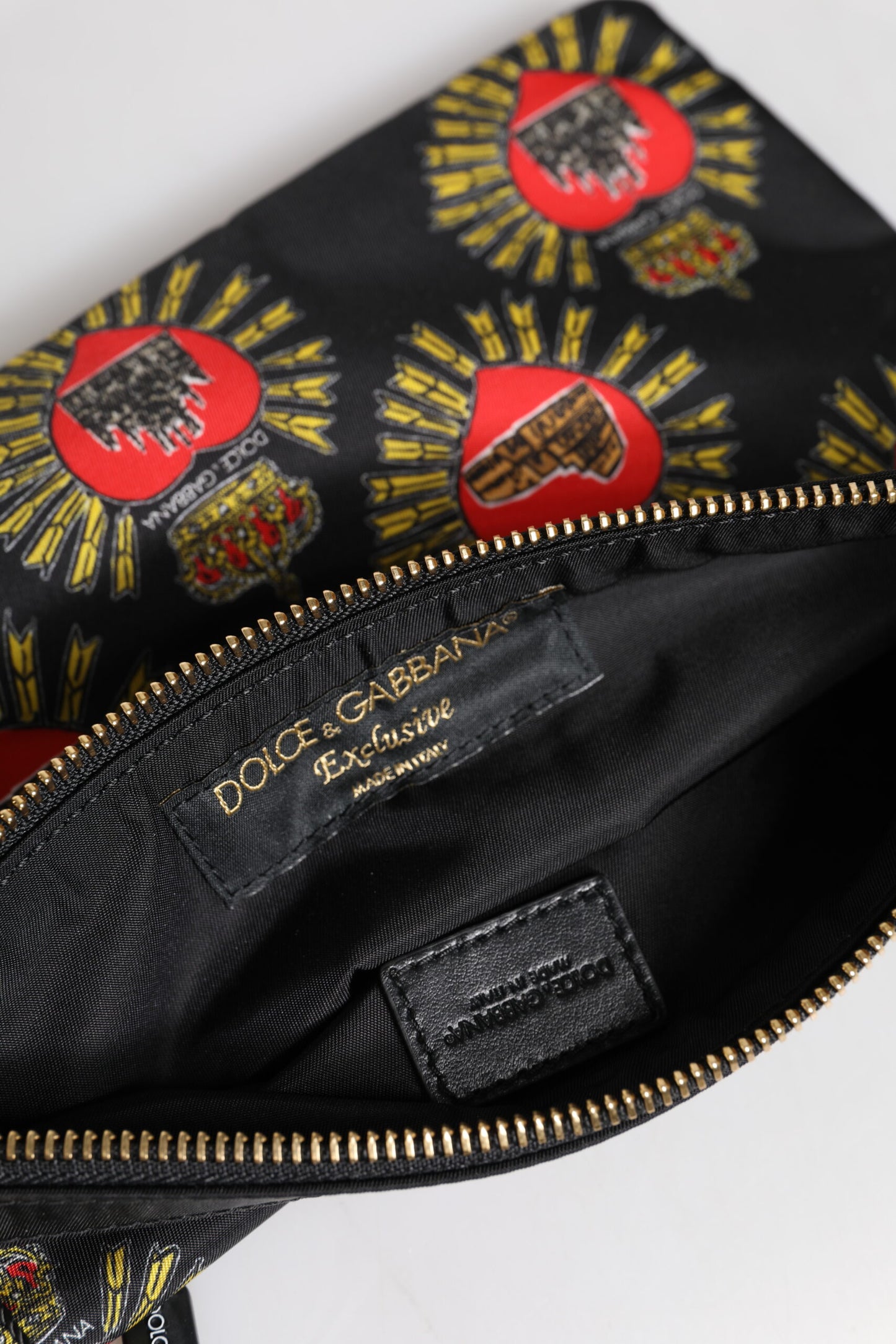 Black Red Nylon Sacred Heart Clutch Pouch Bag-Dolce & Gabbana-LabelTerrace.com