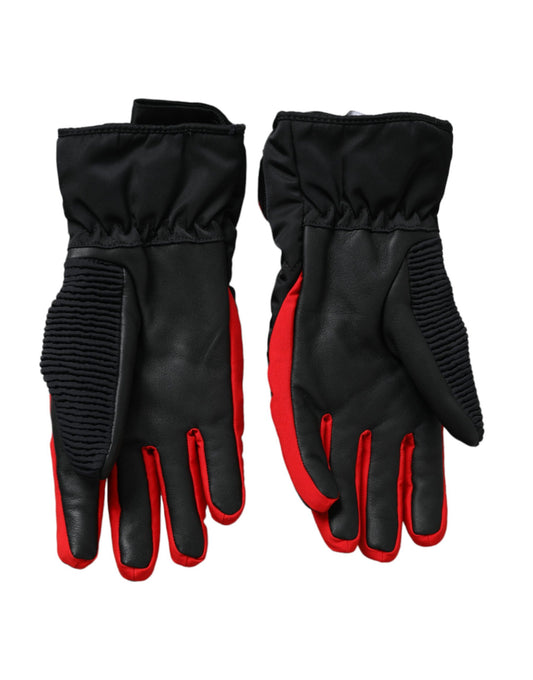 Black Red Nylon Wrist Length Gloves-Dolce & Gabbana-LabelTerrace.com