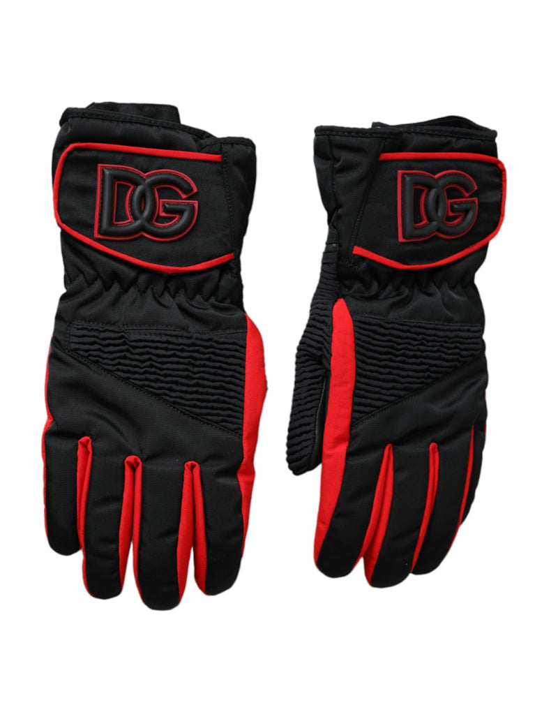 Black Red Nylon Wrist Length Gloves-Dolce & Gabbana-LabelTerrace.com