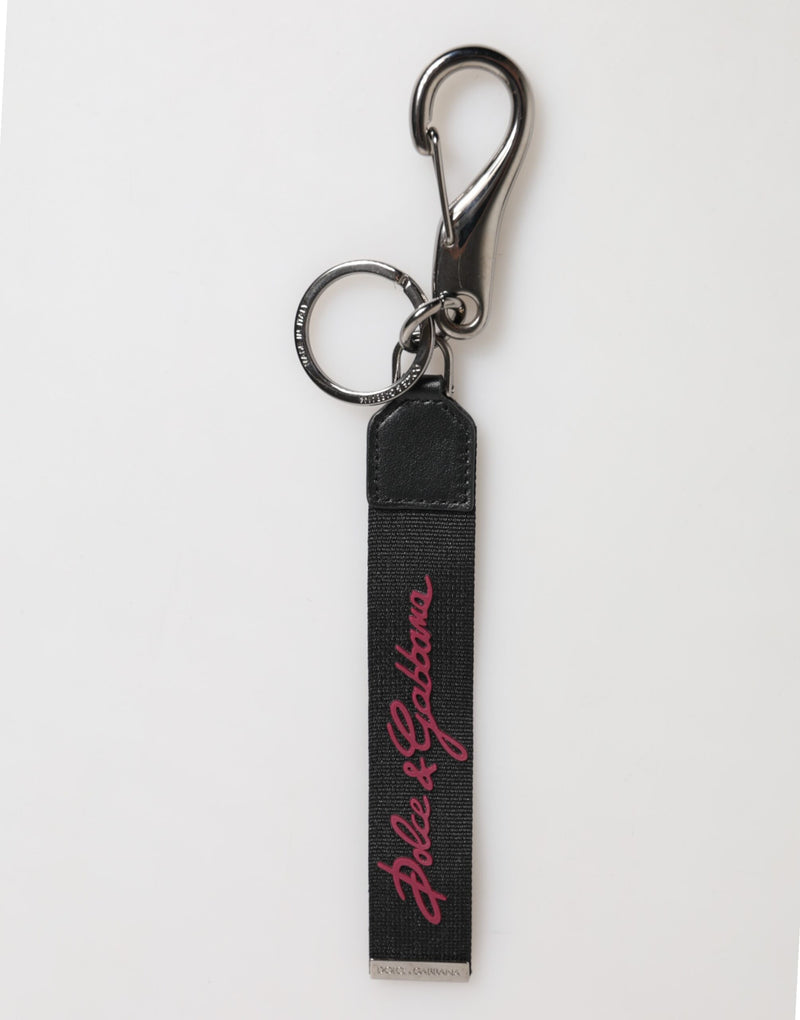 Black Red Polyester DG Logo Silver Men Keychain Keyring-Dolce & Gabbana-LabelTerrace.com