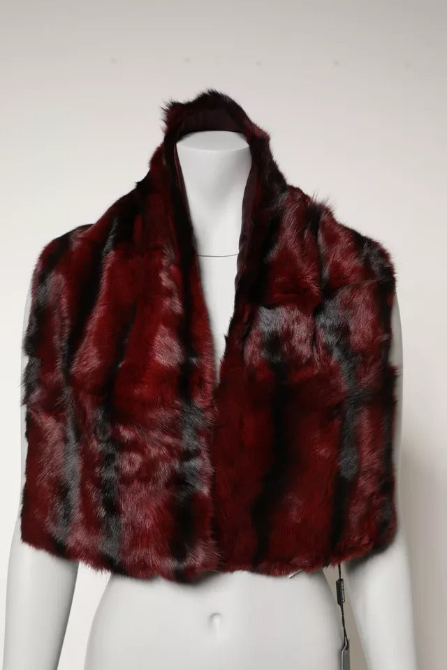 Black Red Stripe Fur Shawl Neck Wrap Scarf-Dolce & Gabbana-LabelTerrace.com