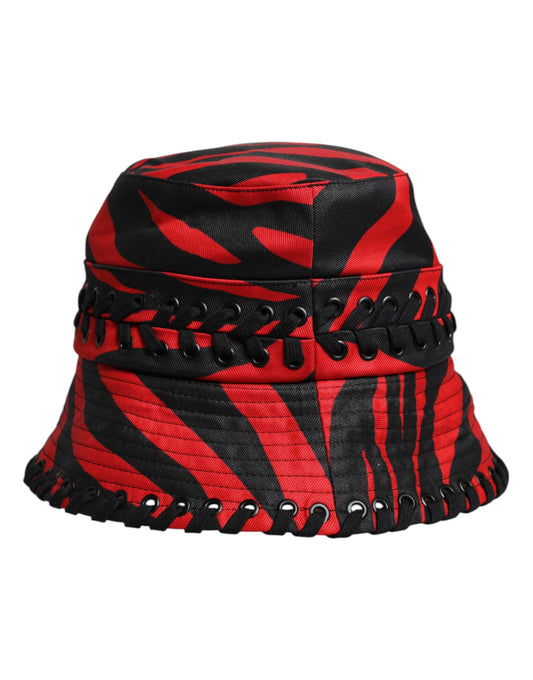 Black Red Stripe Polyester Wide Brim Bucket Hat-Dolce & Gabbana-LabelTerrace.com