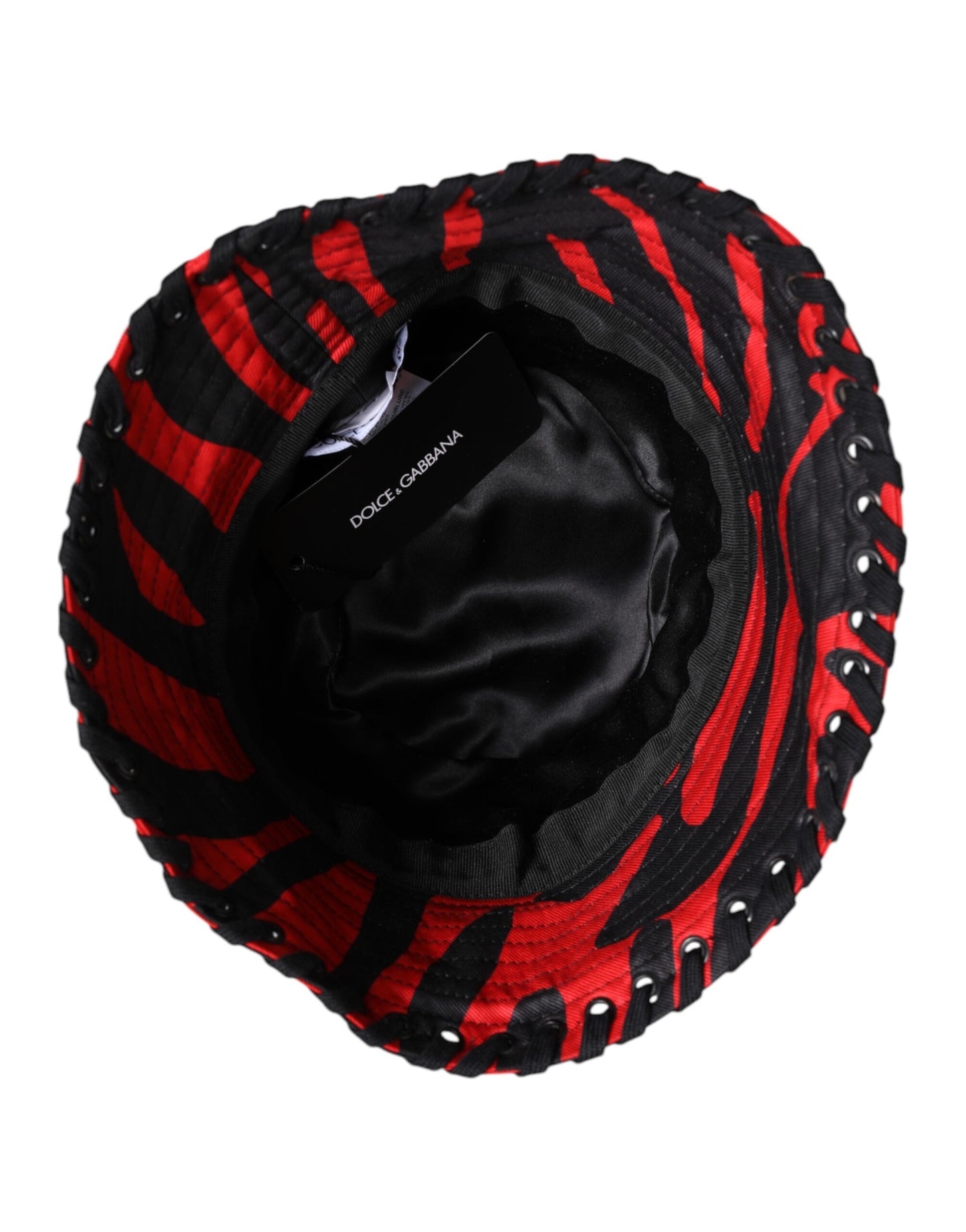 Black Red Stripe Polyester Wide Brim Bucket Hat-Dolce & Gabbana-LabelTerrace.com