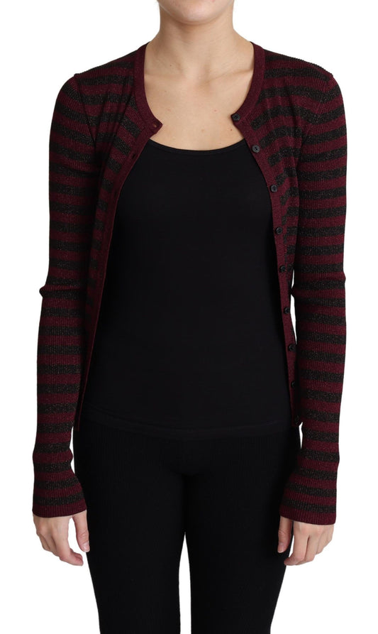 Black Red Striped Viscose Cardigan Sweater-Dolce & Gabbana-LabelTerrace.com