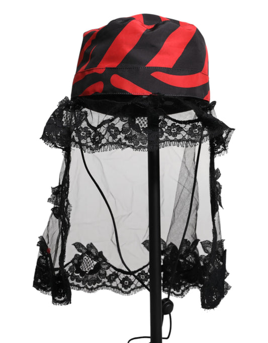 Black Red Stripes Lace Tulle Bucket Hat-Dolce & Gabbana-LabelTerrace.com