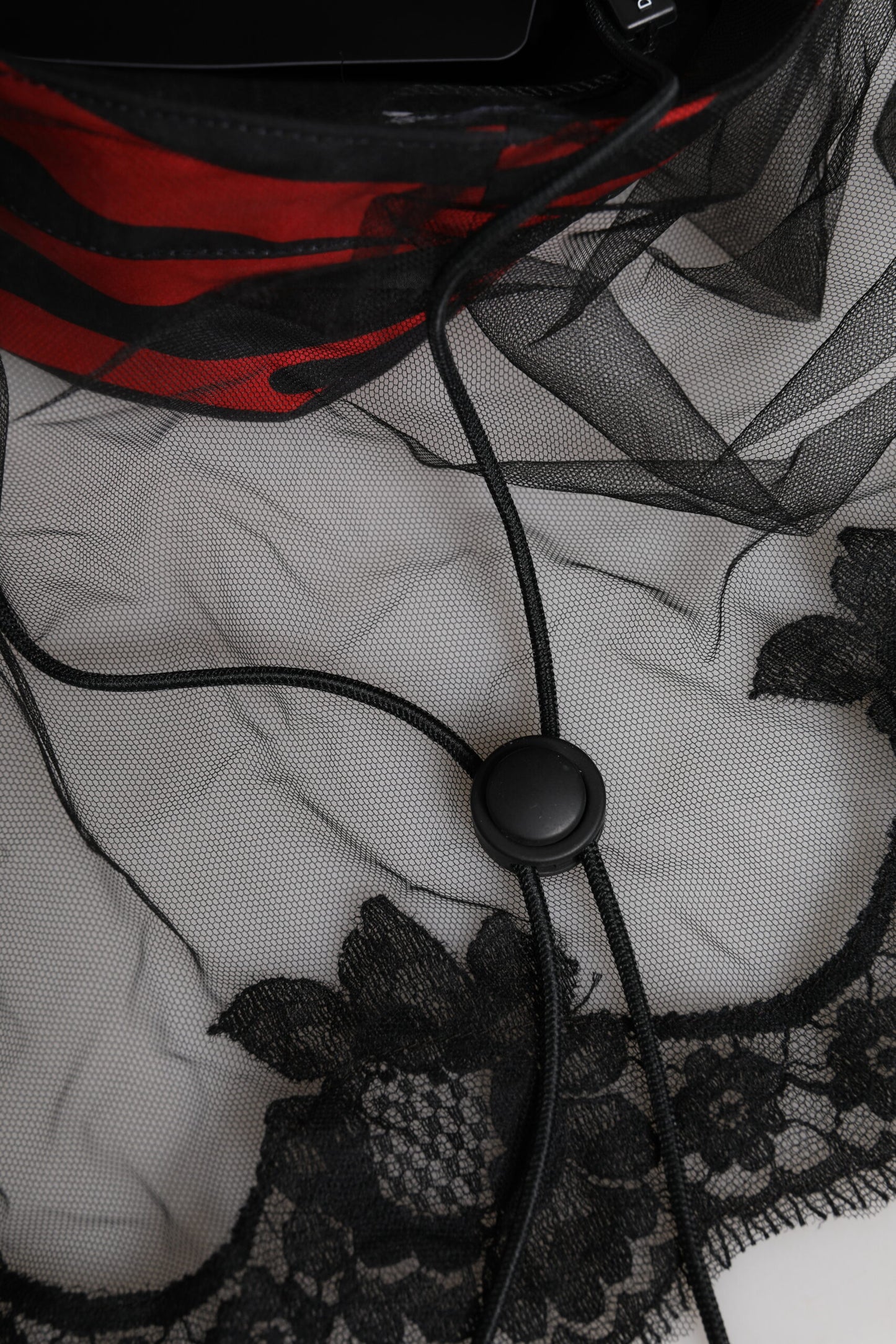 Black Red Stripes Lace Tulle Bucket Hat