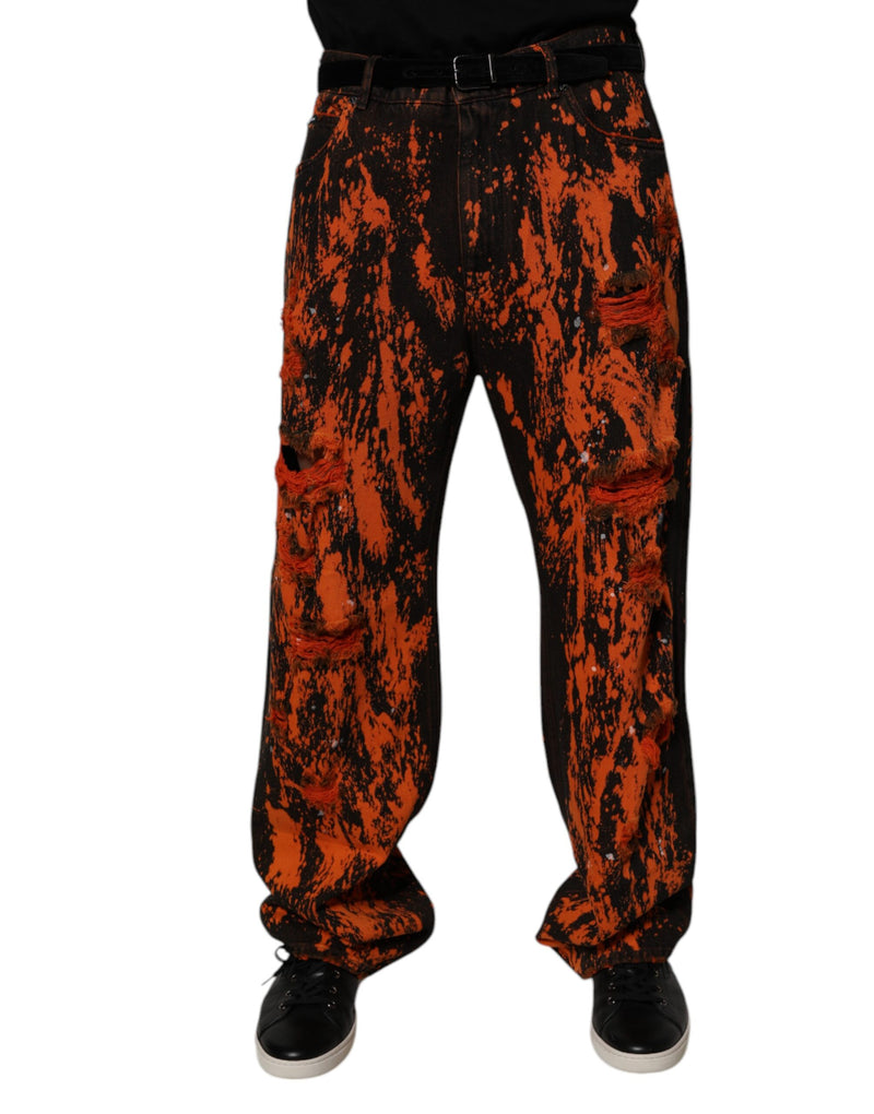 Black Red Tie Dye Cotton Straight Denim Jeans-Dolce & Gabbana-LabelTerrace.com