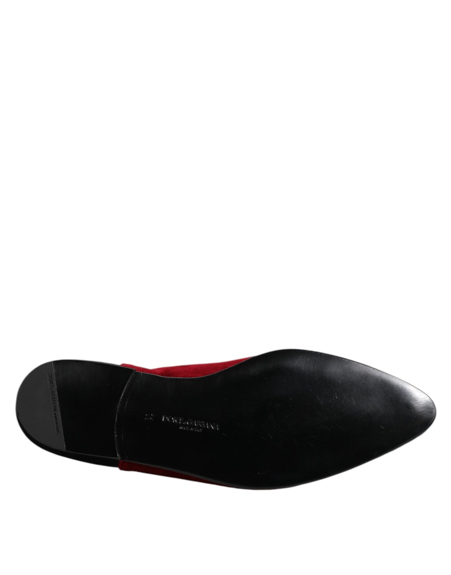 Black Red Velvet Embellished Slip On Shoes-Dolce & Gabbana-LabelTerrace.com