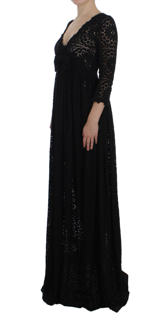 Black Ricamo Knitted Full Length Maxi Dress-Dolce & Gabbana-LabelTerrace.com