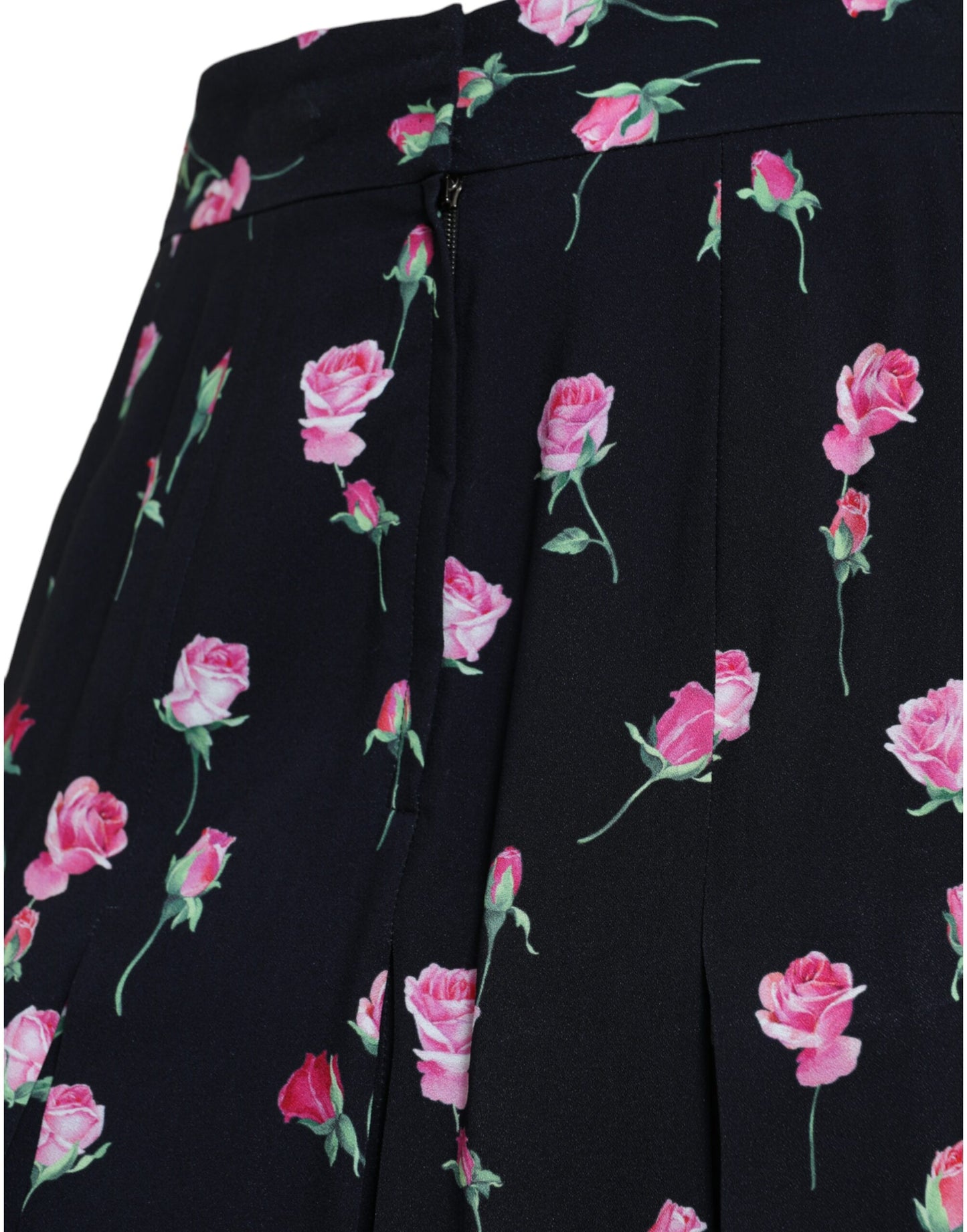 Black Rose High Waist A-line Knee Length Skirt-Dolce & Gabbana-LabelTerrace.com