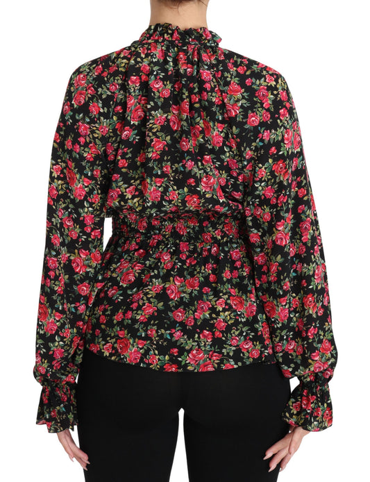 Black Rose Print Floral Shirt Top Blouse-Dolce & Gabbana-LabelTerrace.com