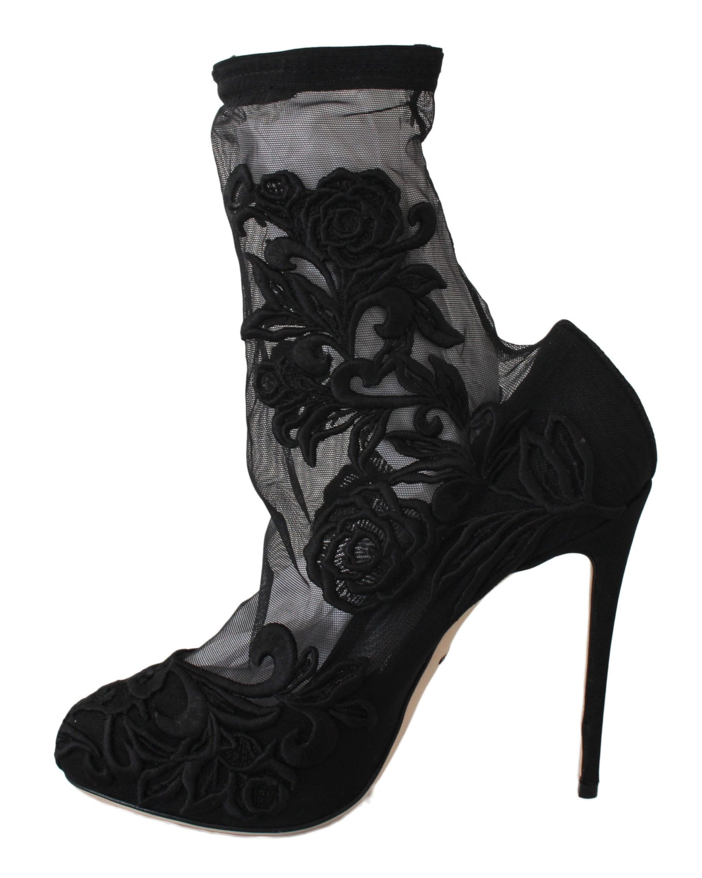 Black Roses Stilettos Booties Socks Shoes-Dolce & Gabbana-LabelTerrace.com