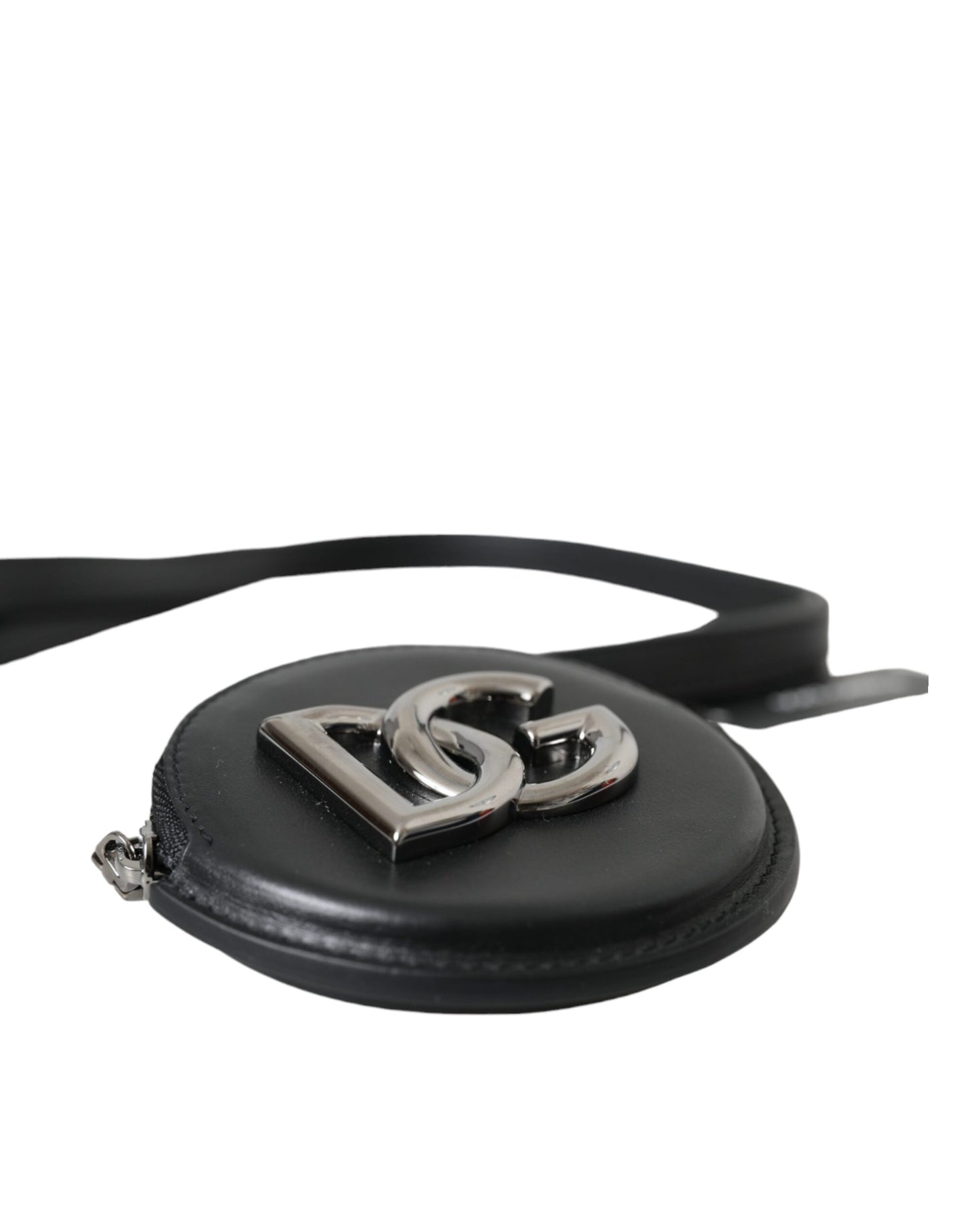 Black Round Leather DG Logo Coin Purse Lanyard Wallet-Dolce & Gabbana-LabelTerrace.com