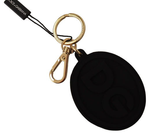 Black Rubber DG Logo Gold Brass Metal Keyring Keychain-Dolce & Gabbana-LabelTerrace.com