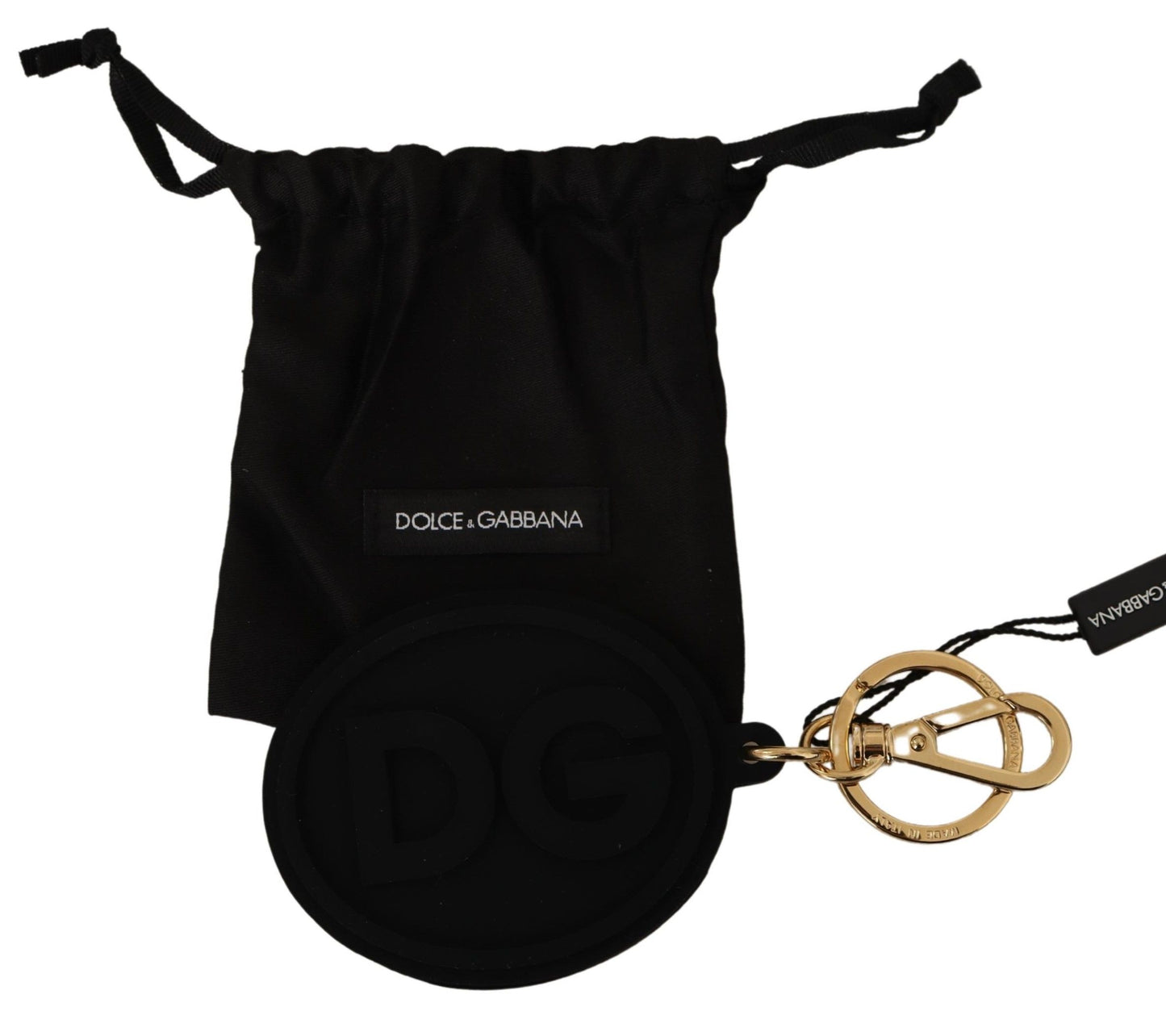 Black Rubber DG Logo Gold Brass Metal Keyring Keychain-Dolce & Gabbana-LabelTerrace.com