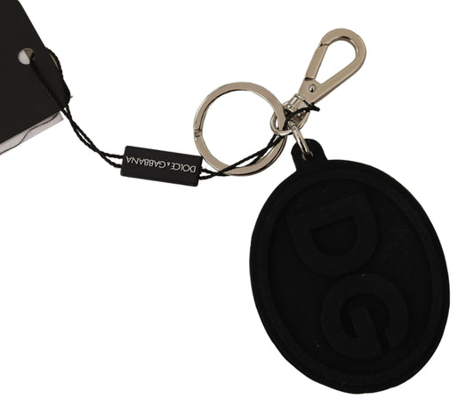 Black Rubber DG Logo Silver Brass Metal Keychain-Dolce & Gabbana-LabelTerrace.com
