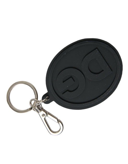 Black Rubber DG Logo Silver Brass Metal Keyring Keychain-Dolce & Gabbana-LabelTerrace.com