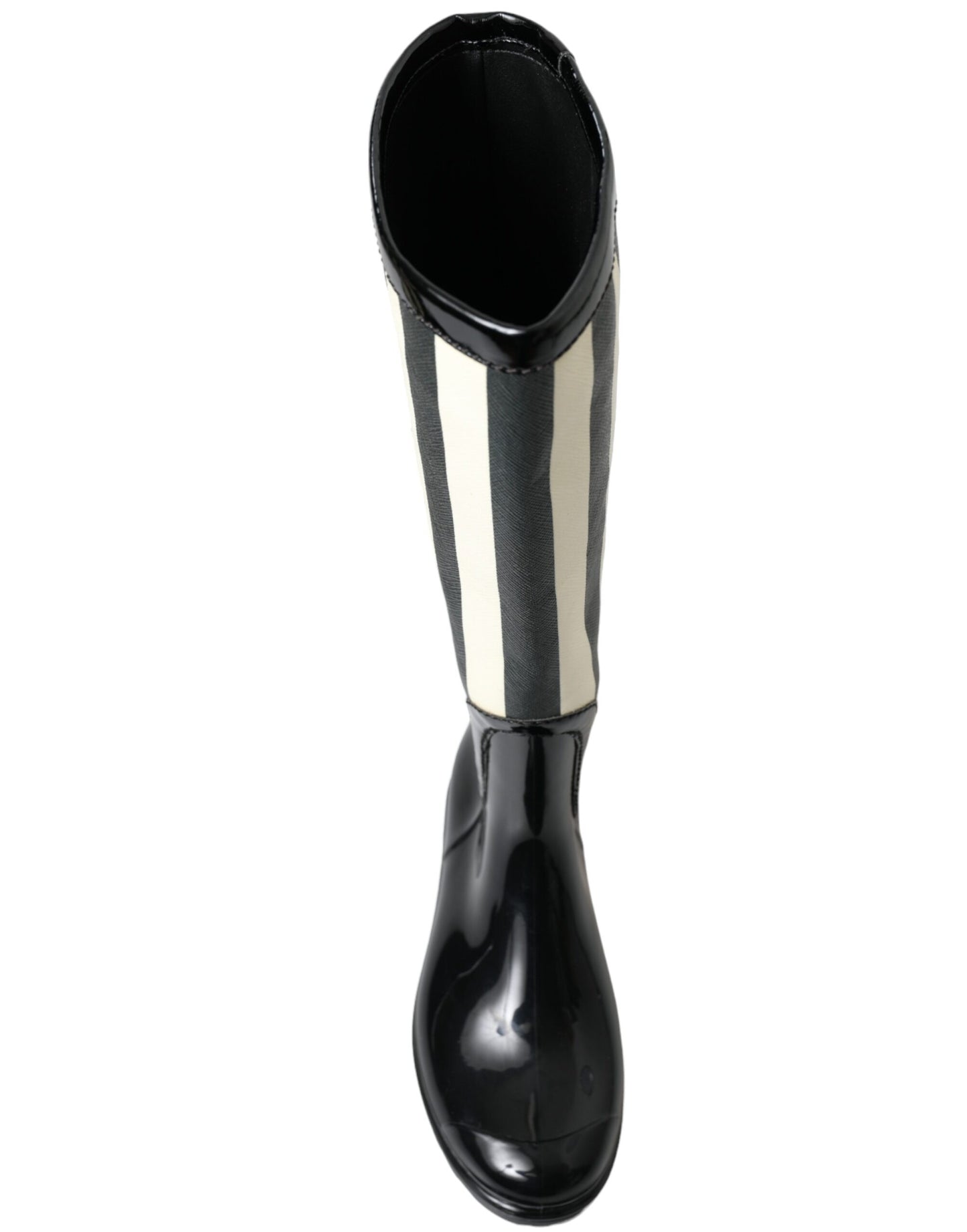 Black Rubber Knee High Flat Boots Shoes-Dolce & Gabbana-LabelTerrace.com