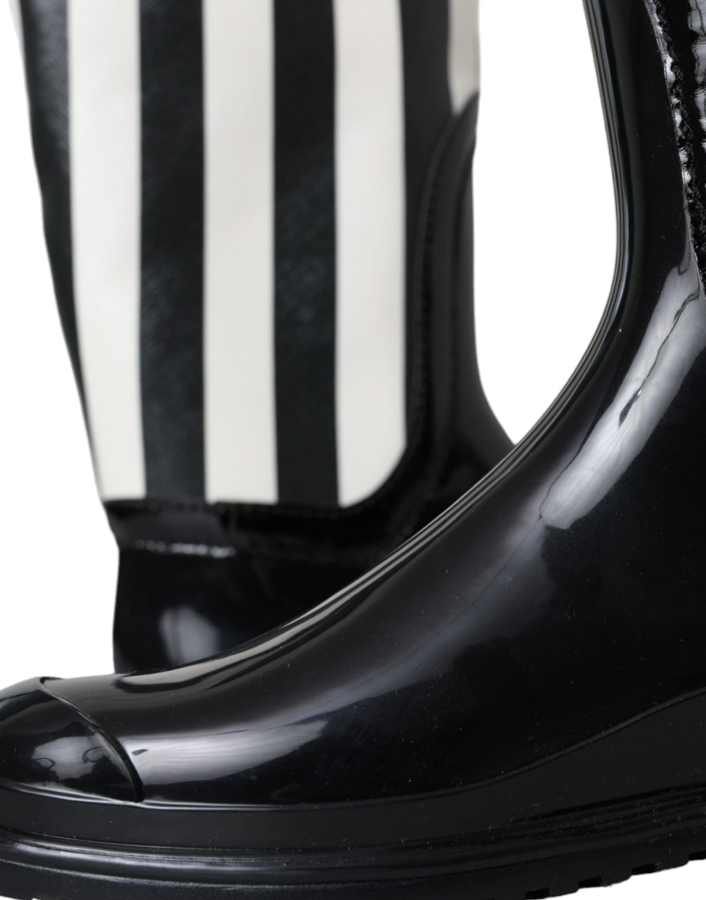 Black Rubber Knee High Flat Boots Shoes-Dolce & Gabbana-LabelTerrace.com