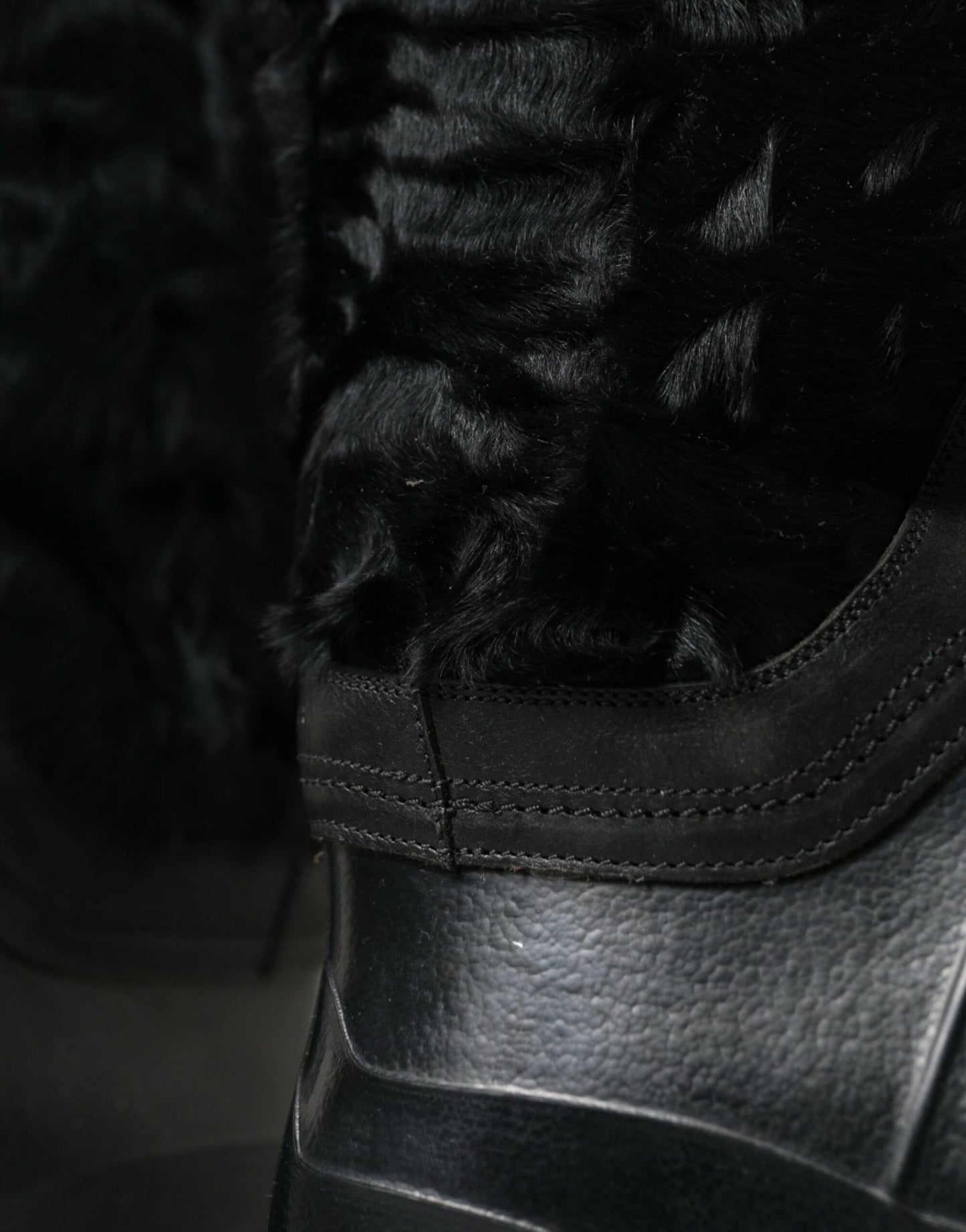 Black Rubber Lace Up Shearling Rain Boots Shoes-Dolce & Gabbana-LabelTerrace.com