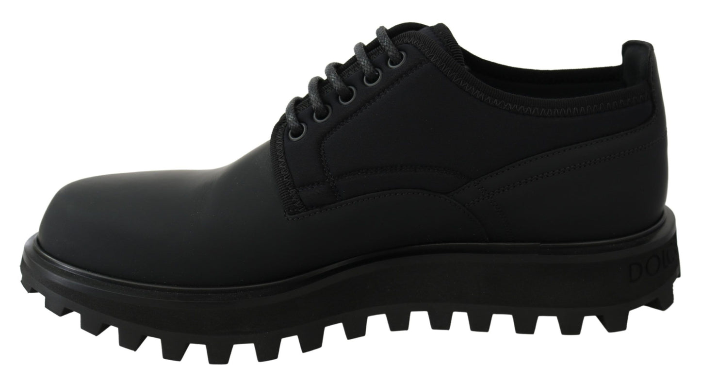 Black Rubberized Calfskin Chunky Derby Vulcano Shoes-Dolce & Gabbana-LabelTerrace.com