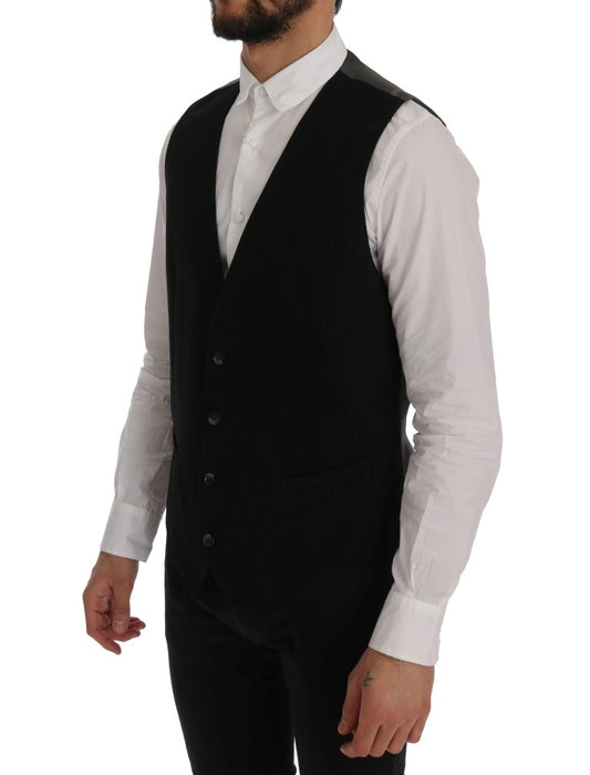Black STAFF Cotton Rayon Vest-Dolce & Gabbana-LabelTerrace.com