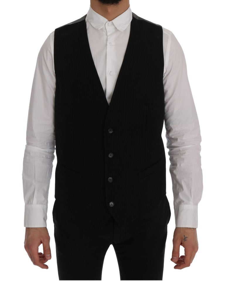Black STAFF Cotton Rayon Vest-Dolce & Gabbana-LabelTerrace.com
