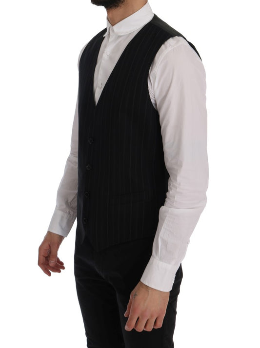 Black STAFF Cotton Striped Vest-Dolce & Gabbana-LabelTerrace.com
