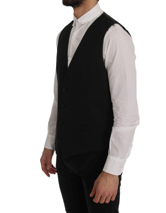 Black STAFF Cotton Vest-Dolce & Gabbana-LabelTerrace.com