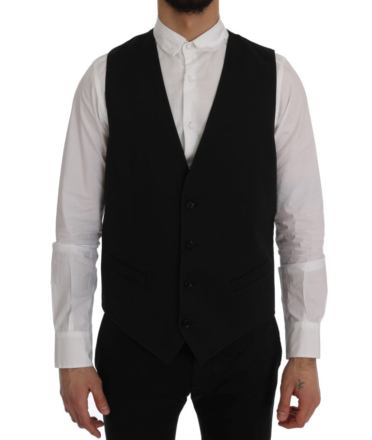 Black STAFF Cotton Vest-Dolce & Gabbana-LabelTerrace.com