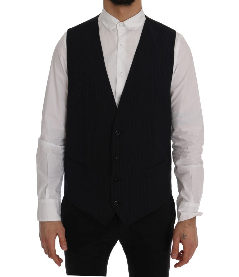 Black STAFF Wool Striped Vest-Dolce & Gabbana-LabelTerrace.com