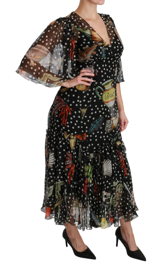 Black Sea Fish Sicily A-line Shift Dress-Dolce & Gabbana-LabelTerrace.com