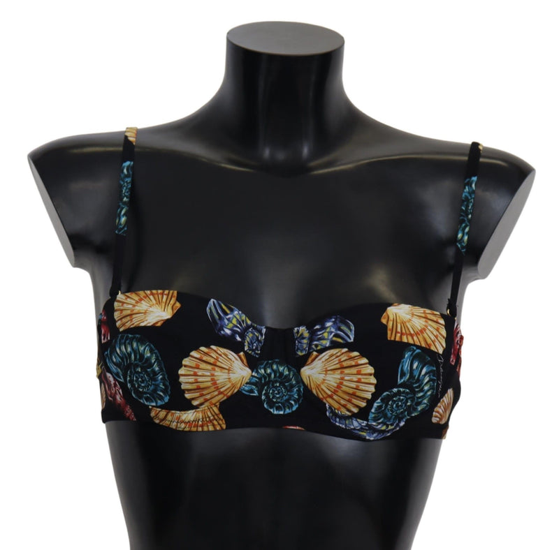 Black Seashells Print Women Swimwear Bikini Tops-Dolce & Gabbana-LabelTerrace.com