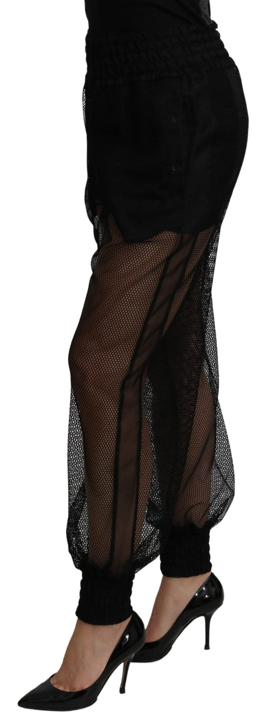 Black See Through Jogger Polyester Pants-Dolce & Gabbana-LabelTerrace.com