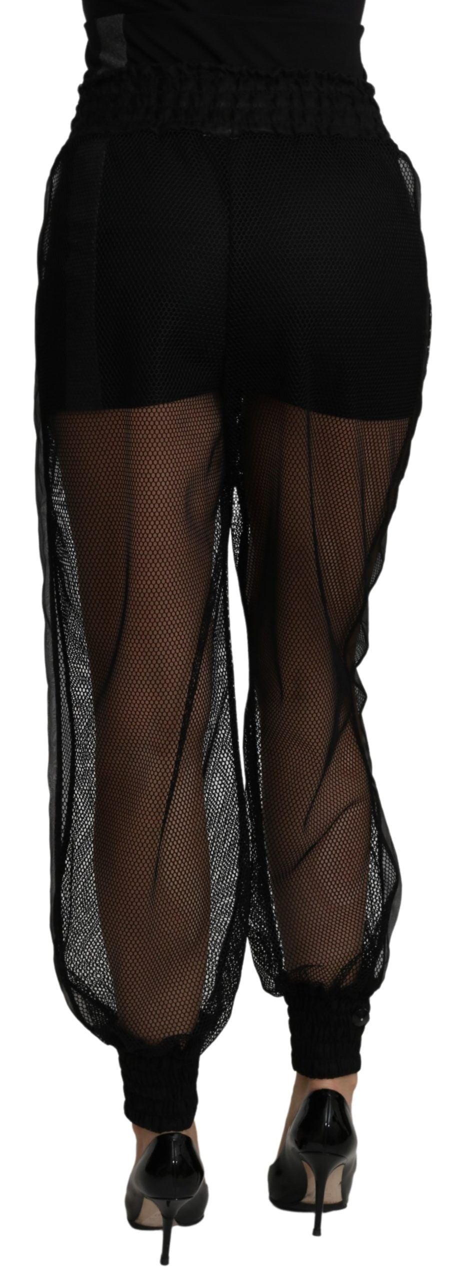 Black See Through Jogger Polyester Pants-Dolce & Gabbana-LabelTerrace.com