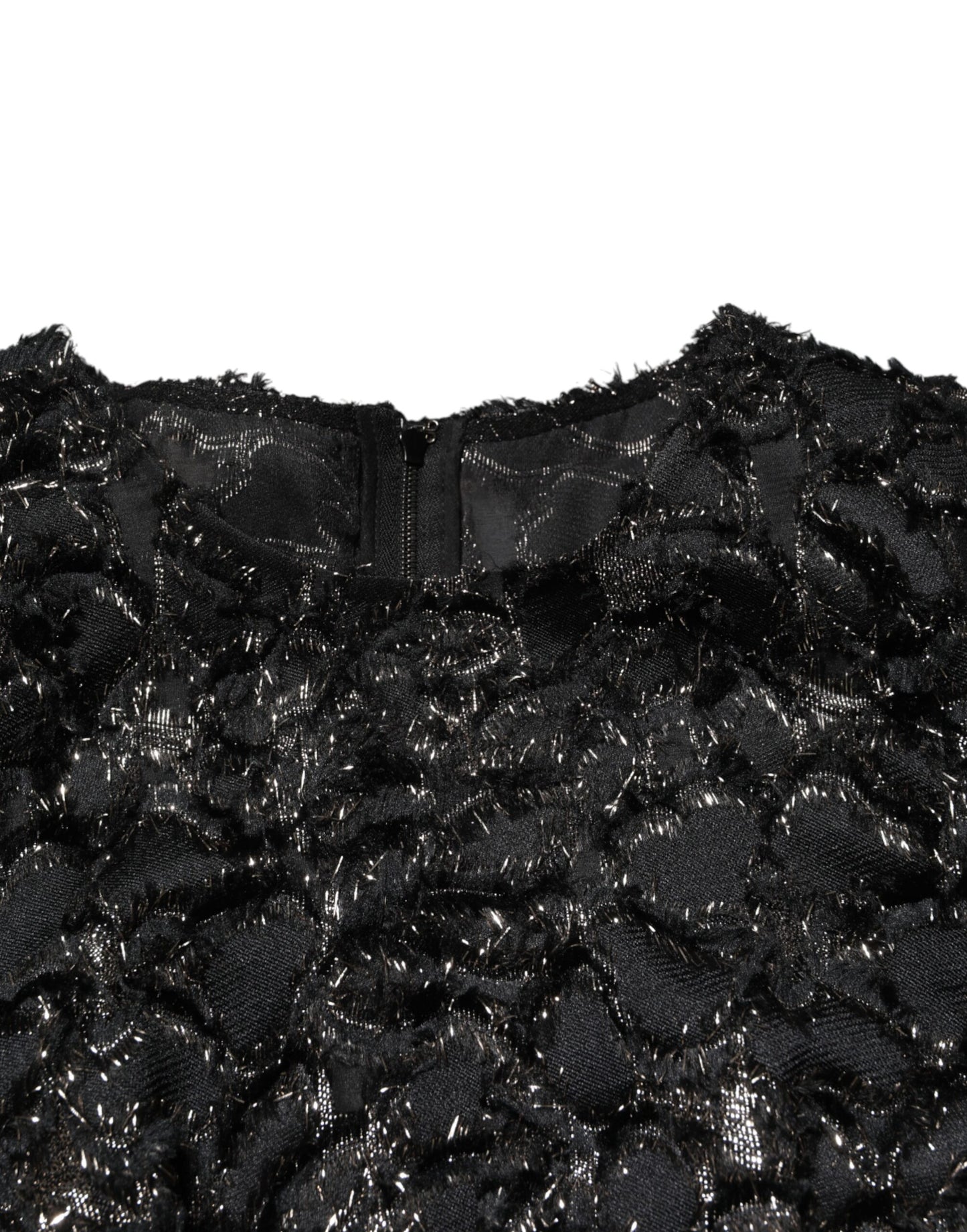 Black Sequin Bouclé Tweed Sheath Dress-Dolce & Gabbana-LabelTerrace.com