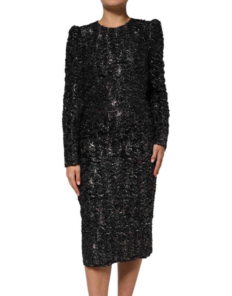 Black Sequin Bouclé Tweed Sheath Dress-Dolce & Gabbana-LabelTerrace.com