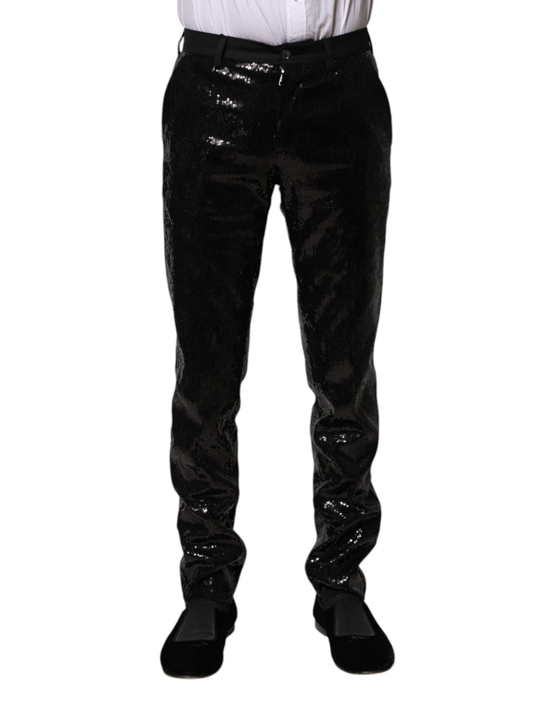 Black Sequined Embellishment Pants-Dolce & Gabbana-LabelTerrace.com