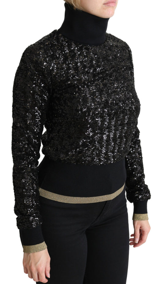 Black Sequined Knitted Turtle Neck Sweater-Dolce & Gabbana-LabelTerrace.com