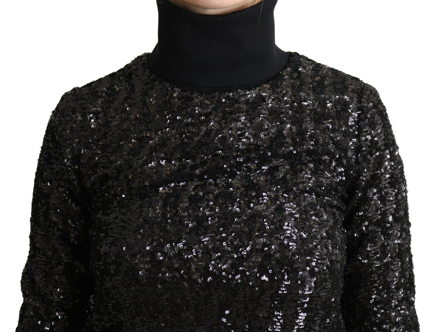 Black Sequined Knitted Turtle Neck Sweater-Dolce & Gabbana-LabelTerrace.com