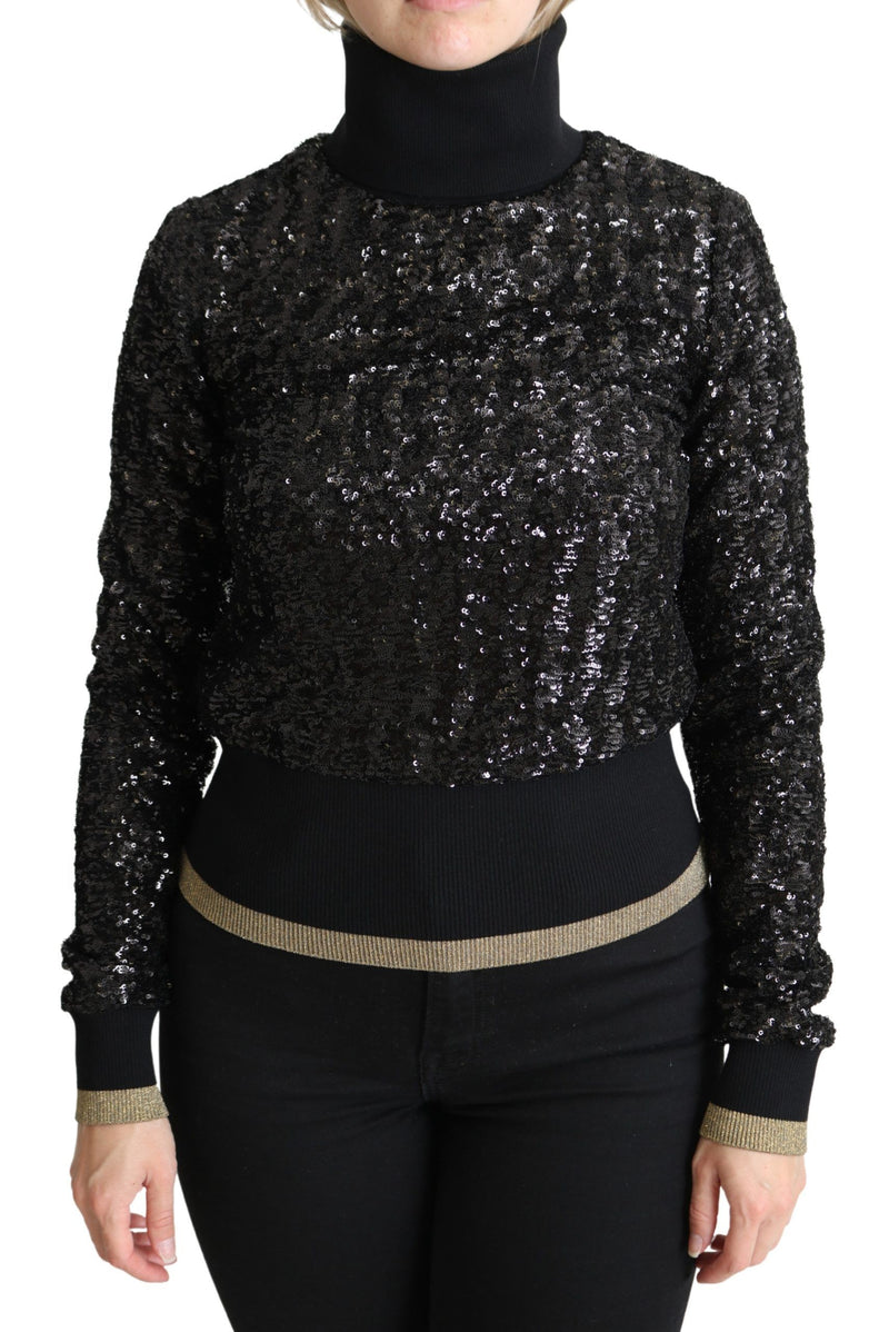 Black Sequined Knitted Turtle Neck Sweater-Dolce & Gabbana-LabelTerrace.com