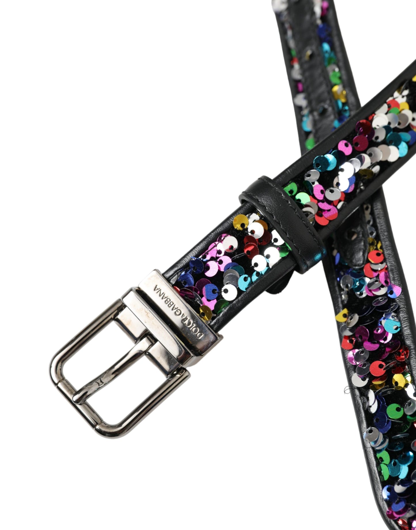 Black Sequined Silver Metal Buckle Women Belt-Dolce & Gabbana-LabelTerrace.com