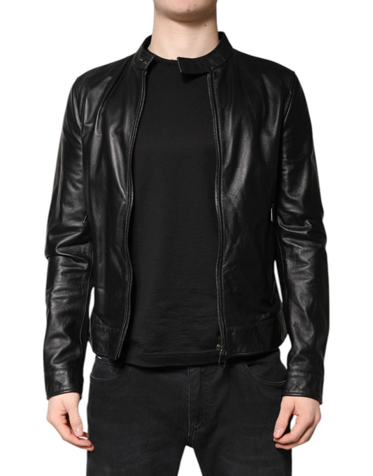 Black Sheep Leather Biker Full Zip Jacket-Dolce & Gabbana-LabelTerrace.com