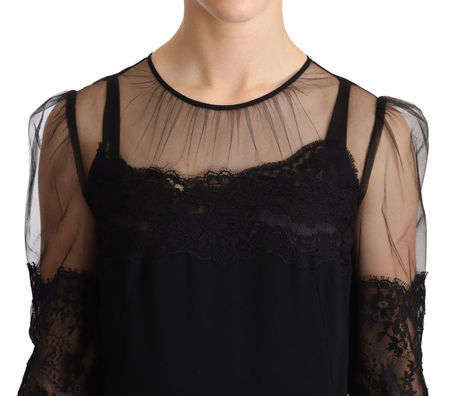 Black Sheer Floral Lace Crystal Maxi Dress-Dolce & Gabbana-LabelTerrace.com