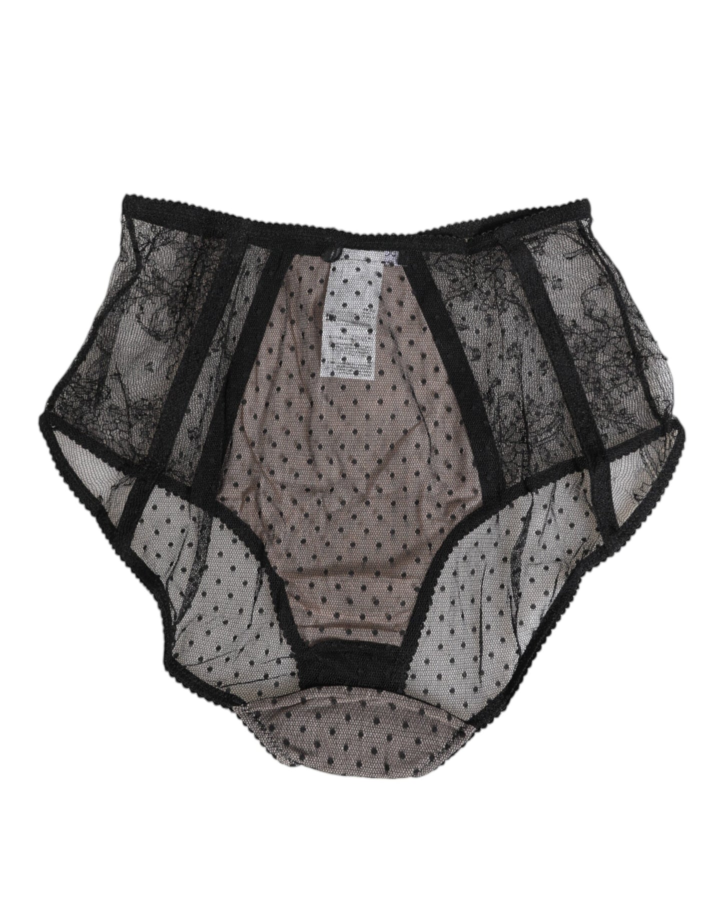 Black Sheer Polka Dot Lace High Waist Underwear-Dolce & Gabbana-LabelTerrace.com