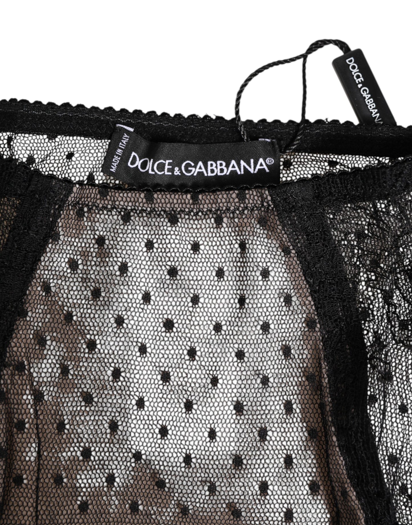 Black Sheer Polka Dot Lace High Waist Underwear-Dolce & Gabbana-LabelTerrace.com