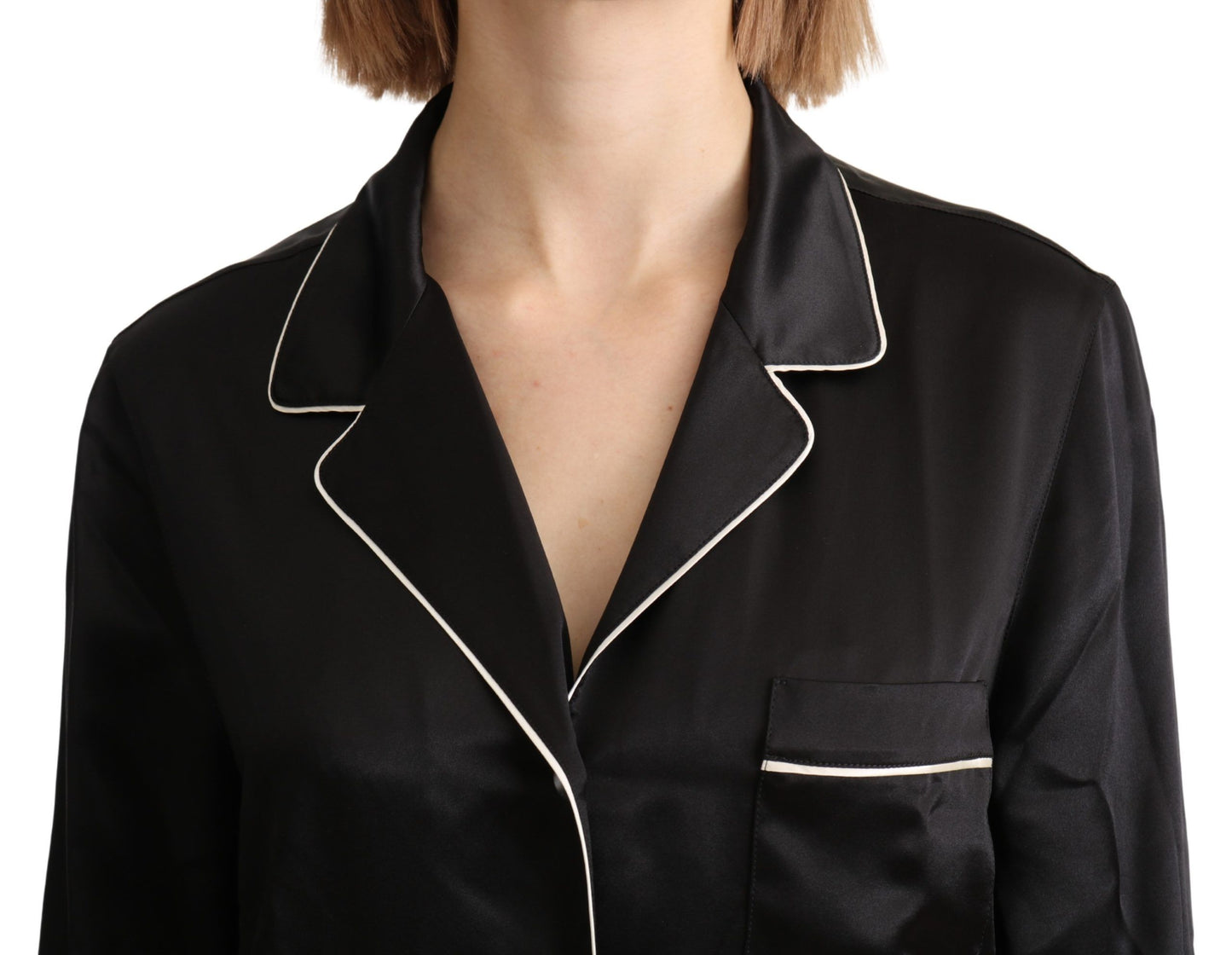 Black Shirt Silk Stretch Top Blouse-Dolce & Gabbana-LabelTerrace.com