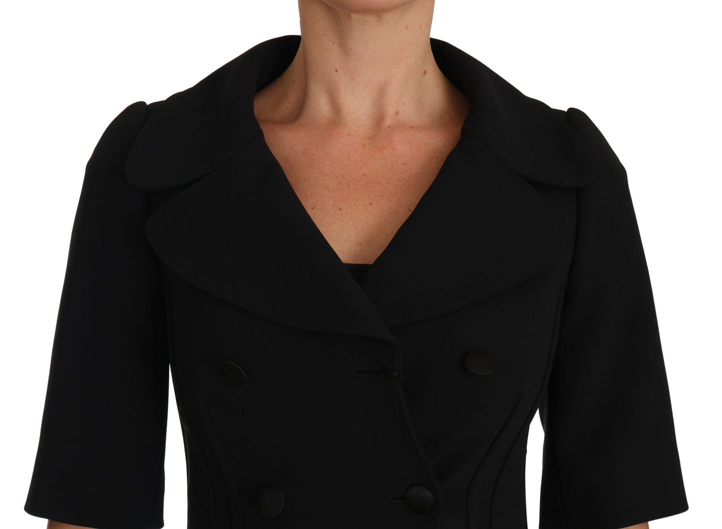 Black Short Fitted Wool Cropped Jacket Blazer-Dolce & Gabbana-LabelTerrace.com