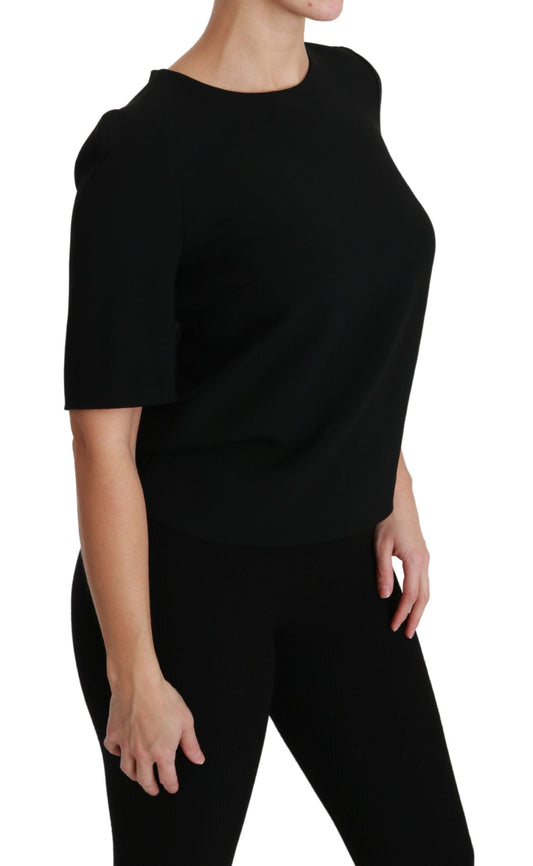 Black Short Sleeve Casual Top Stretch Blouse-Dolce & Gabbana-LabelTerrace.com