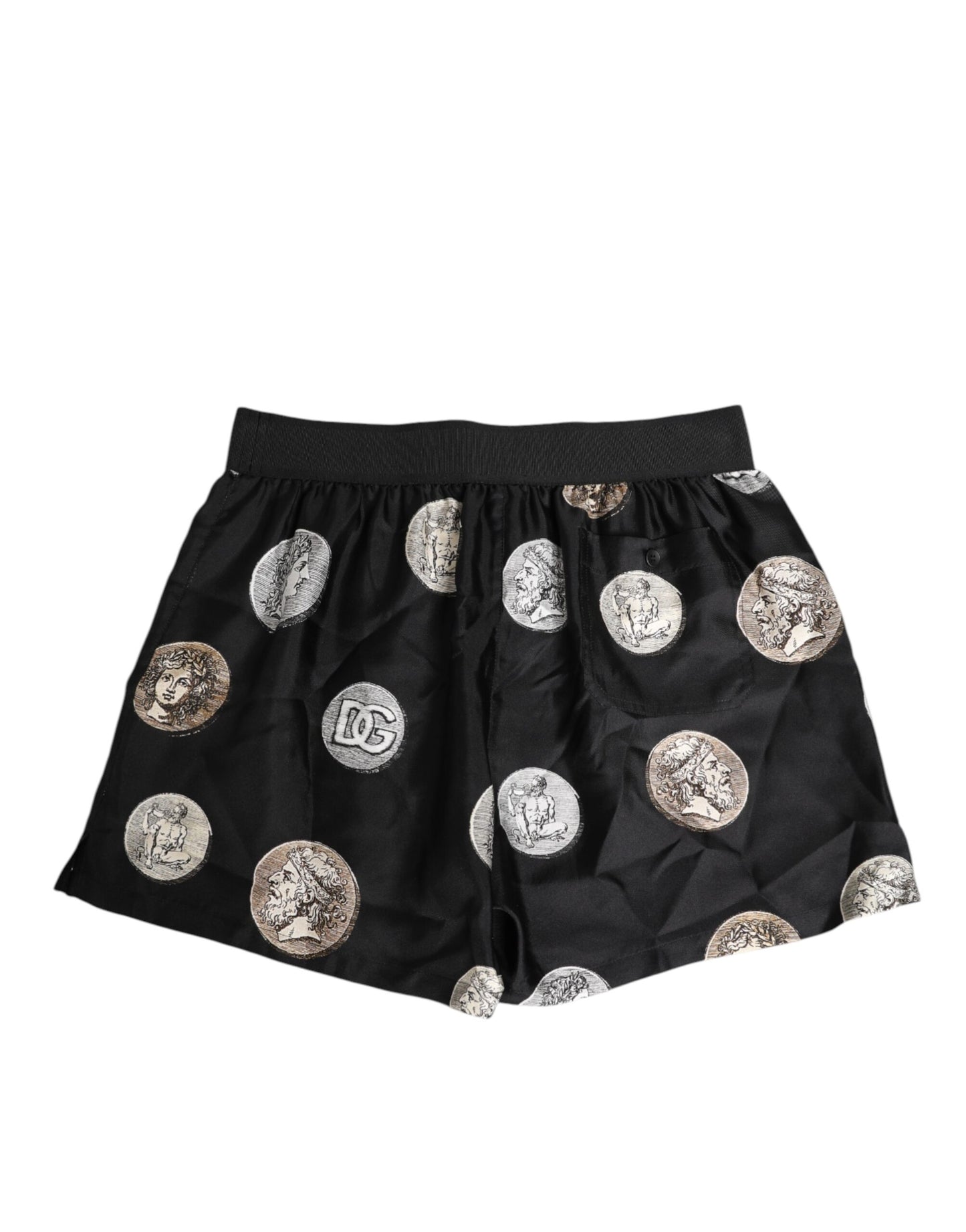 Black Silk Ancient Coin Print Boxer Short Swimwear-Dolce & Gabbana-LabelTerrace.com